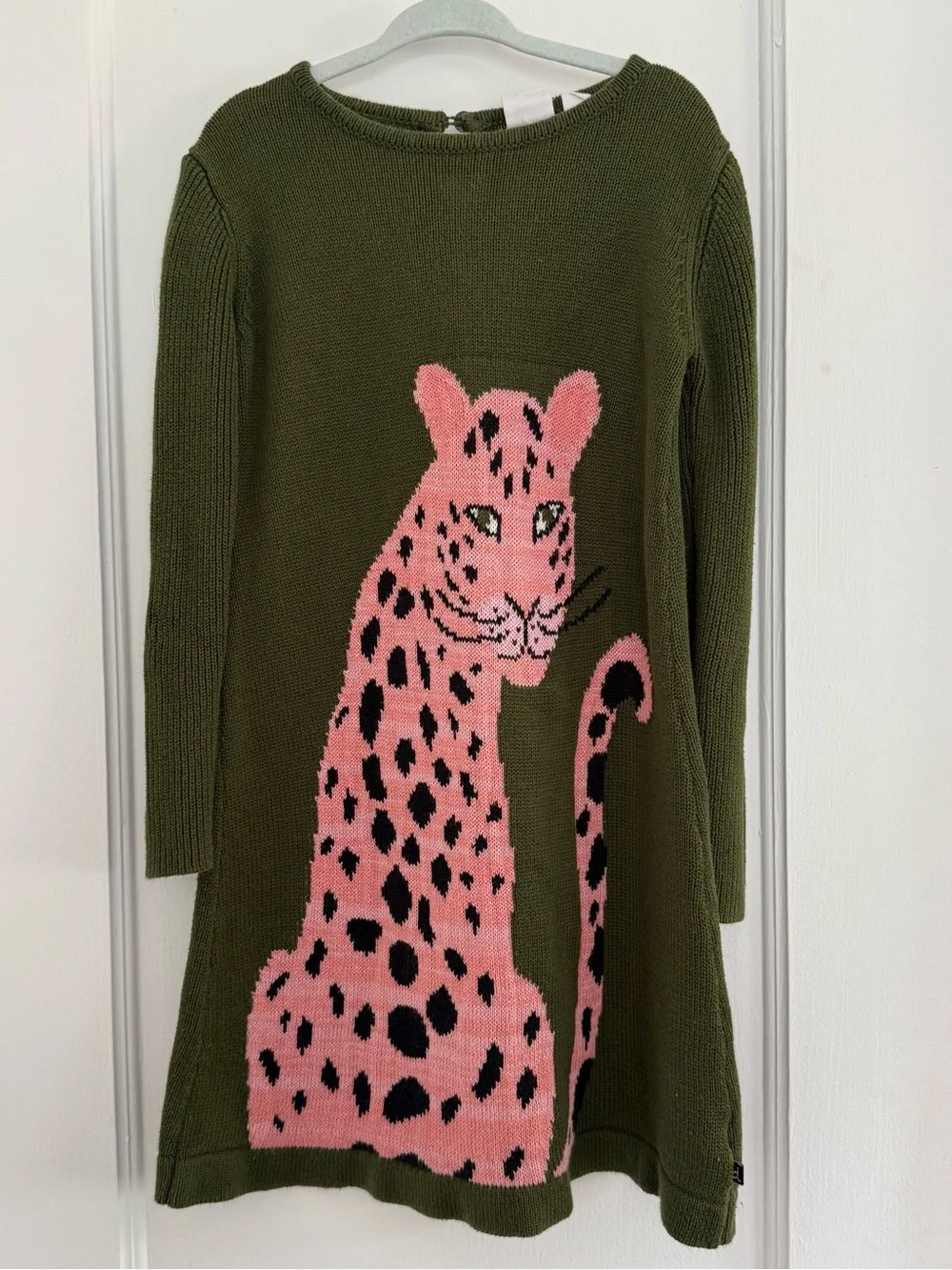 deux par deux Knit Sweater Dress Jaguar Olive Green Size 6/116cm